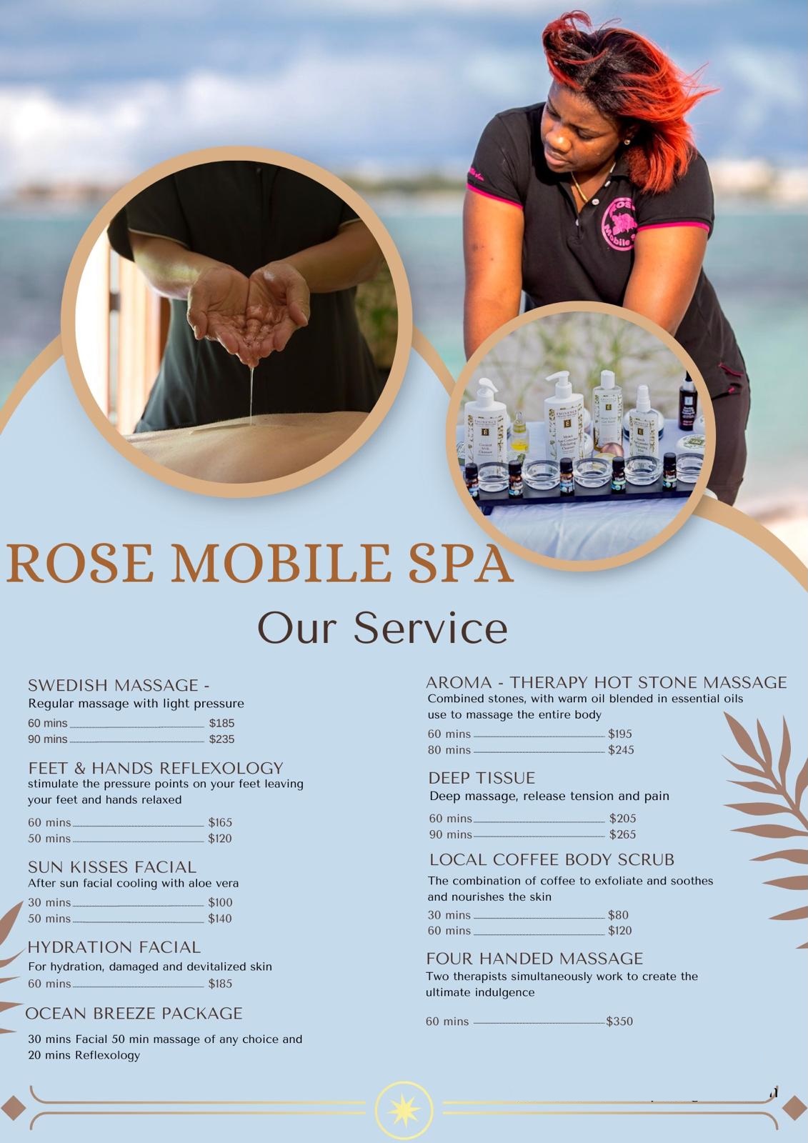 Rose Mobile Spa service menu